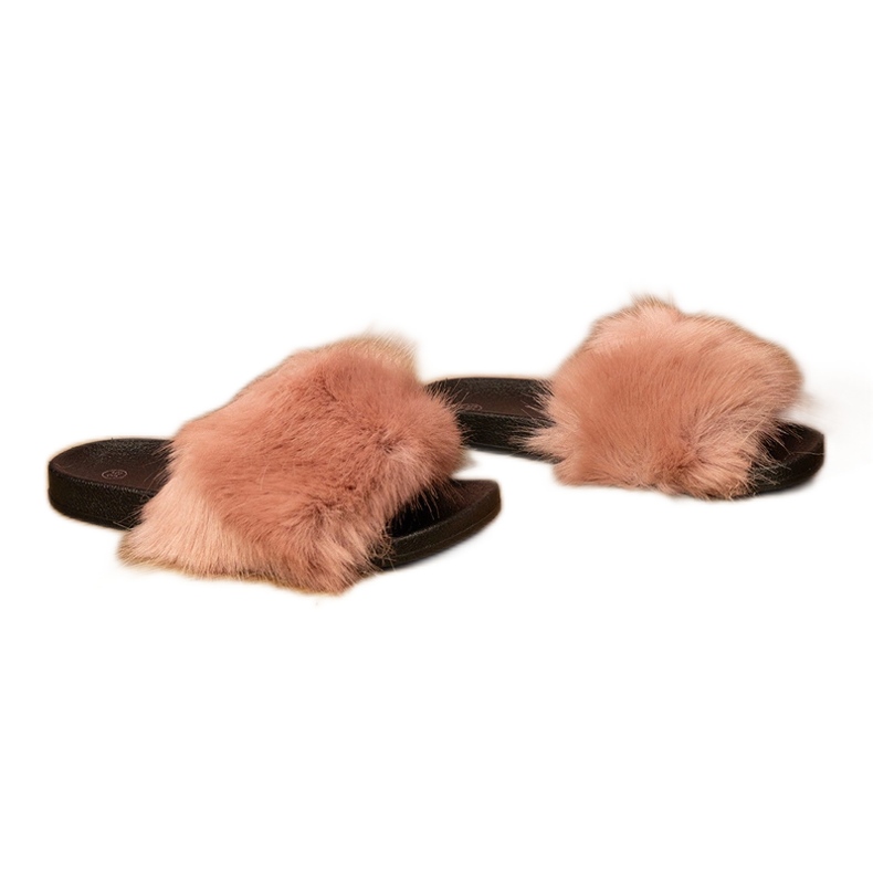 Růžové dětské žabky s kožešinou růžový Růžové dětské žabky s kožešinou růžový