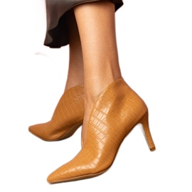 Hnědé elegantní kotníkové boty na vysokém podpatku hnědý Hnědé elegantní kotníkové boty na vysokém podpatku hnědý