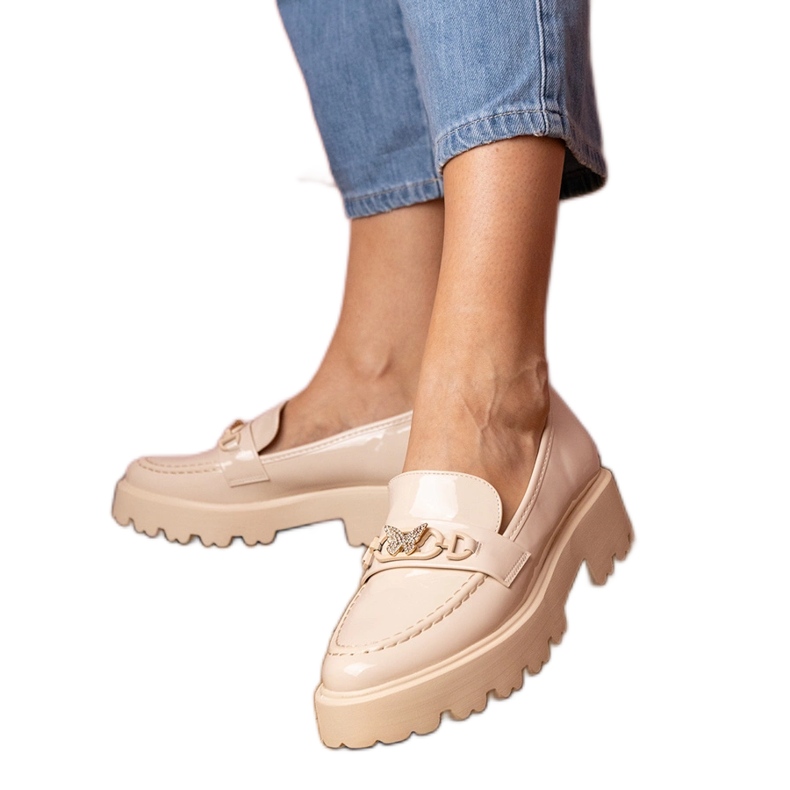 Béžové vázané mokasíny s motýlem zirkonu béžový