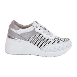 Kožené otevřené sportovní boty tenisky na Wedge S.Barski LR51-641 WHITE bílý