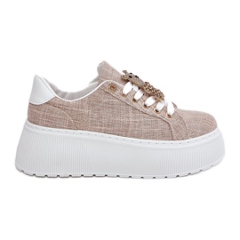 Tenisky na platformě s kolíky Bear S.Barski BF51-014 BEIGE béžový