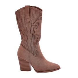S.Barski Cowboy Boots Openwork Boots on the S. Barski Hy51-606 Post Brown hnědý