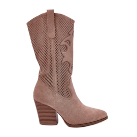 Openwork Cowboy Boots on The Post S.Barski Hy51-606 BEIGE béžový