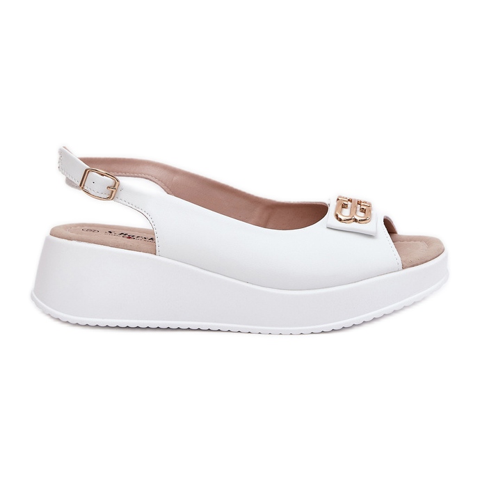 S.Barski Dámské kožené sandály s dekorativním detailem S. Barski LR51-593 White bílý