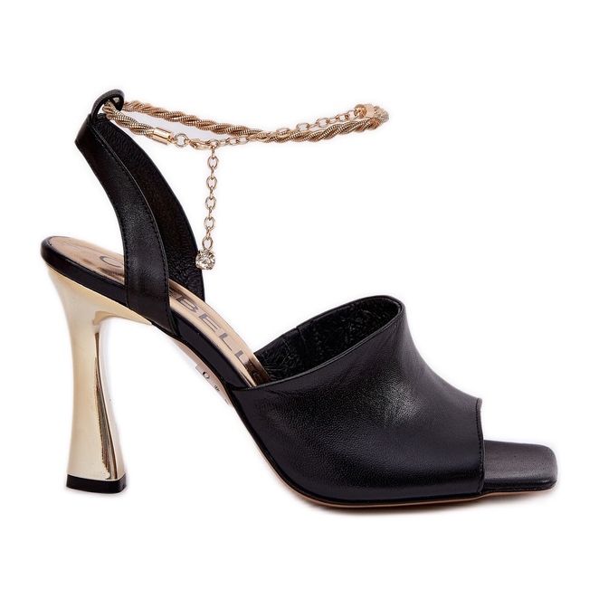Kožené sandály na vysoké patě s dekorativním černým náramkem Chebello 4440 černá