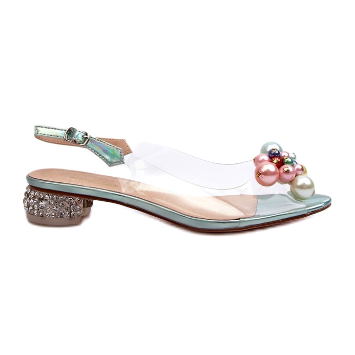 S.Barski Transparentní sandály na nízkém podpatku s ozdobou Zelená D&amp;A MR38-368
