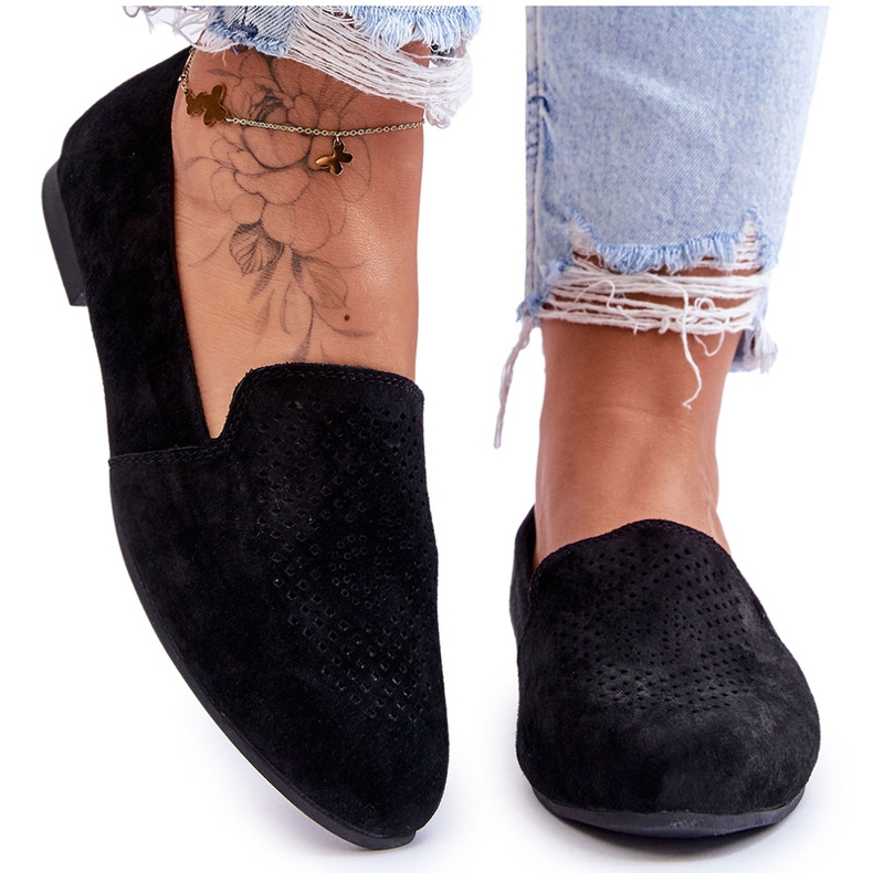 S.Barski Kožená semišová tkalcovská stanice žen s otevřeným dílem černé černá