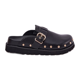 Big Star Kožená flip -flops Dámské ucpávky na velké hvězdě RR274A378 Černá platforma černý