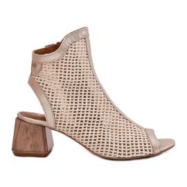 Dámské kožené vysoké podpatky s otevřenou patou Maciejka 06899-25 Golden-Beige béžový