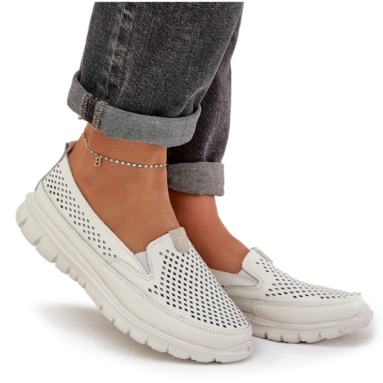 Evento Světle kožená otevřená mokamaty 24pb18-6870 bílá bílý