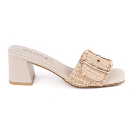 Goodin Tweed béžové pantofle na příspěvku béžový Goodin Tweed béžové pantofle na příspěvku béžový