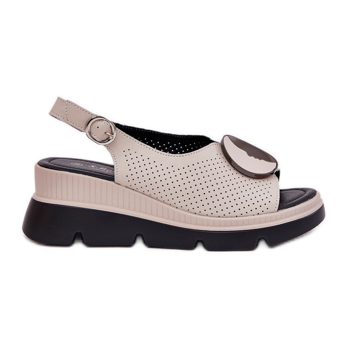 S.Barski Dámské kožené sandály s klínem s ornamentem S. Barski LR51-788 BEIGE béžový