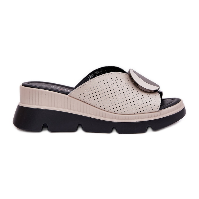 S.Barski Dámské kožené pantofle s ozdobou S. Barski LR51-662 Beige béžový