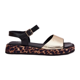 S.Barski Dámské kožené sandály na platformě s Leopard Print S. Barski JC51-347 Gold zlatý