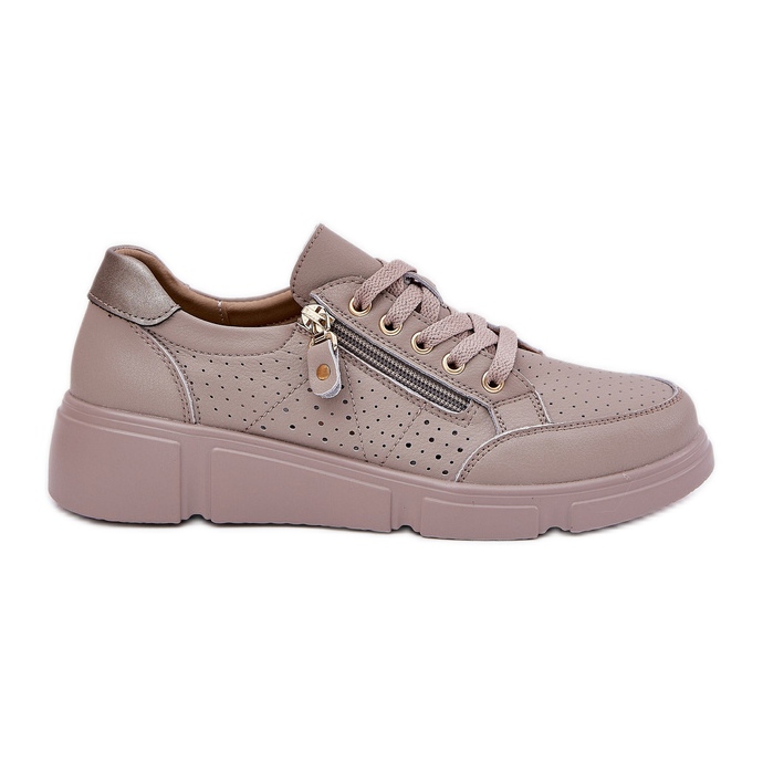 Vinceza Sneakers Kožená sportovní bota na platformě s hradem Vincez 88019 Dark Beige béžový