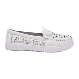 Vinceza Dámské kožené mokasíny s vzorem otevřeného díla Vincez 88028 WHITE bílý