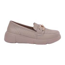 Vinceza Dámské kožené mokasíny se zlatým detailem Vincez 88007 Dark Beige béžový