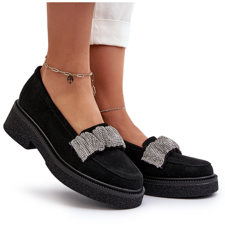 Zazoo 3419 Dámské mokasíny Suede s dekorativním černým popruhem černá