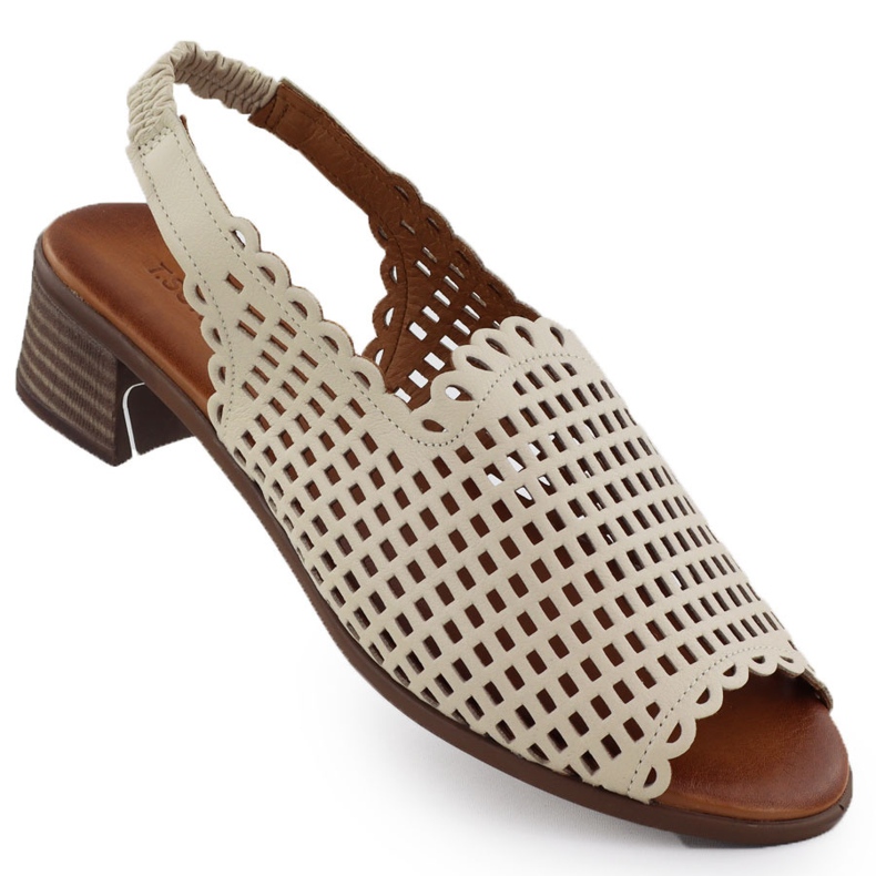 Beige Openwork Dámské kožené sandály Beige T.Sokolski L25-707 béžový