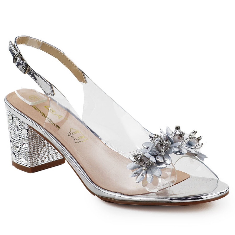Transparentní dámské sandály na příspěvku se zirkony stříbrným S.Barski MR51-725 Transparentní dámské sandály na příspěvku se zirkony stříbrným S.Barski MR51-725