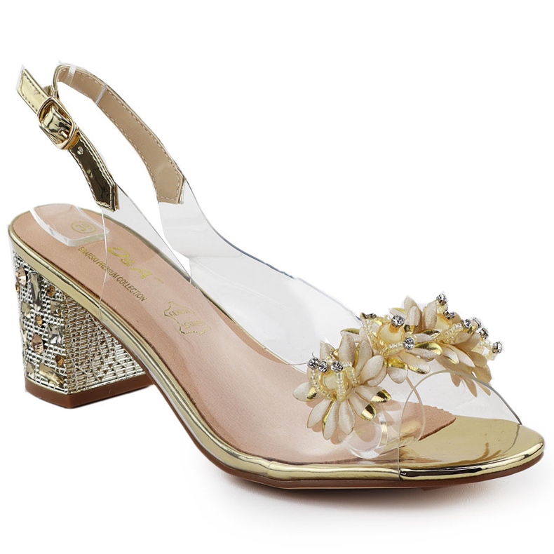 S.Barski Transparentní dámské sandály na příspěvku se zirkony Złote S. Barski MR51-725 zlatý