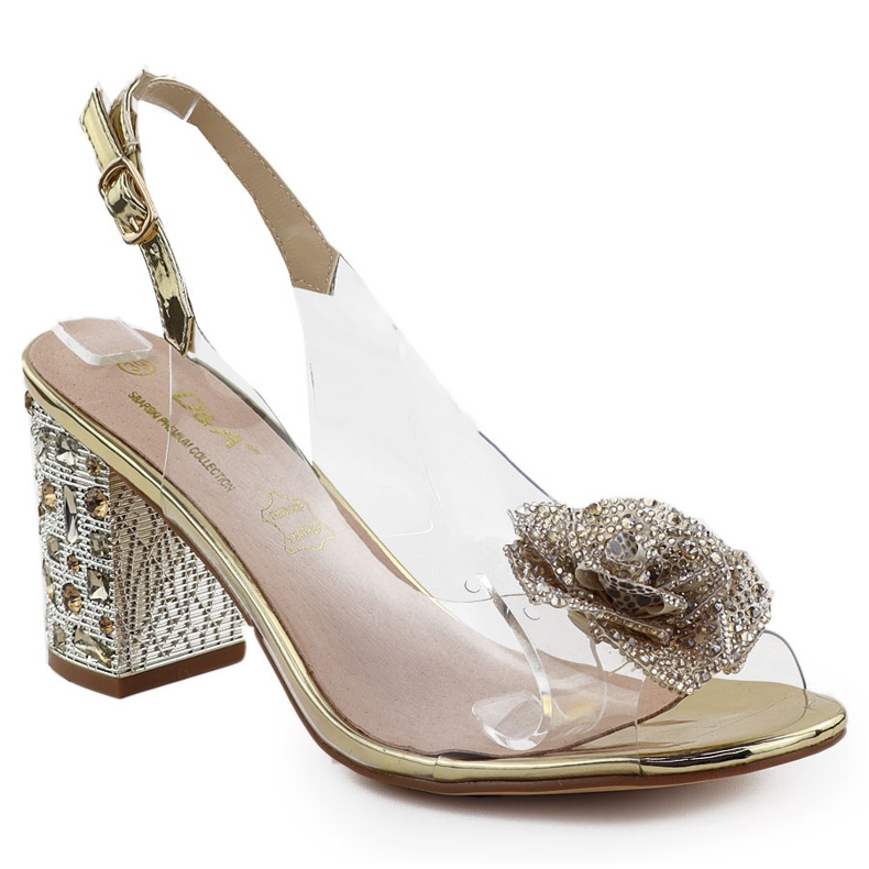 S.Barski Transparentní dámské sandály na příspěvku se zirkony Złote D&amp;A od S. Barski MR51-702 zlatý