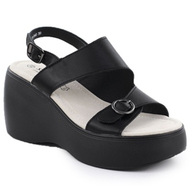 S.Barski Kožené klínové sandály Black S. Barski LR51-540 černý