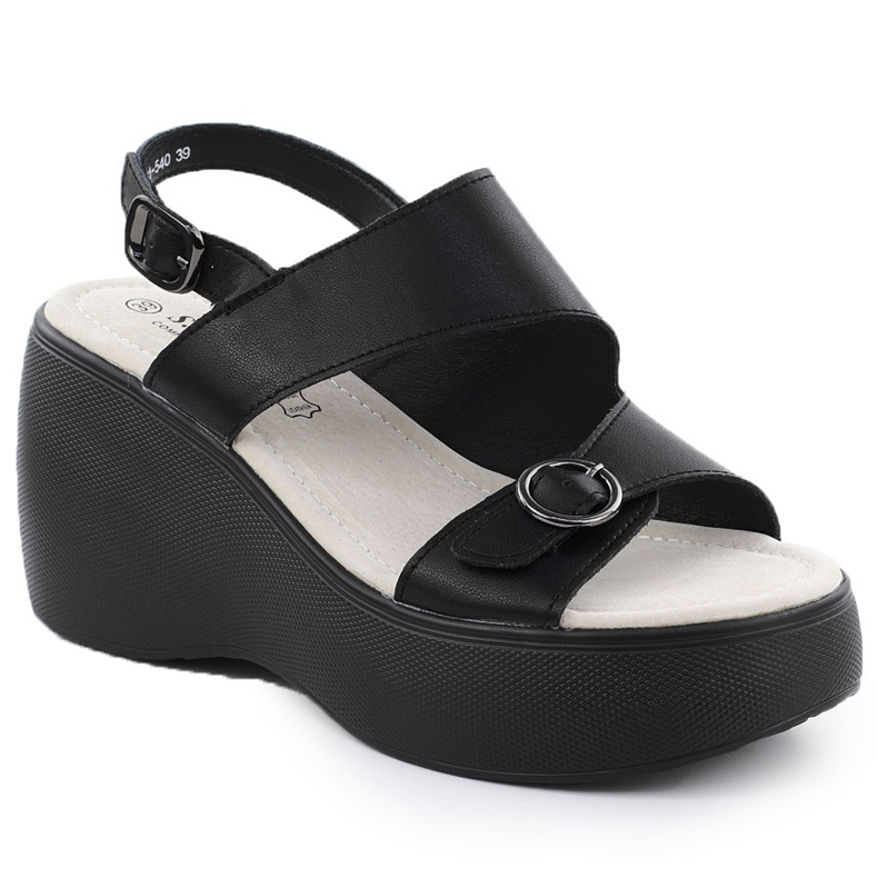 S.Barski Kožené klínové sandály Black S. Barski LR51-540 černá