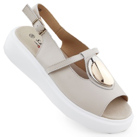 Dámské kožené sandály na platformě Beige S.Barski GR51-603 béžový