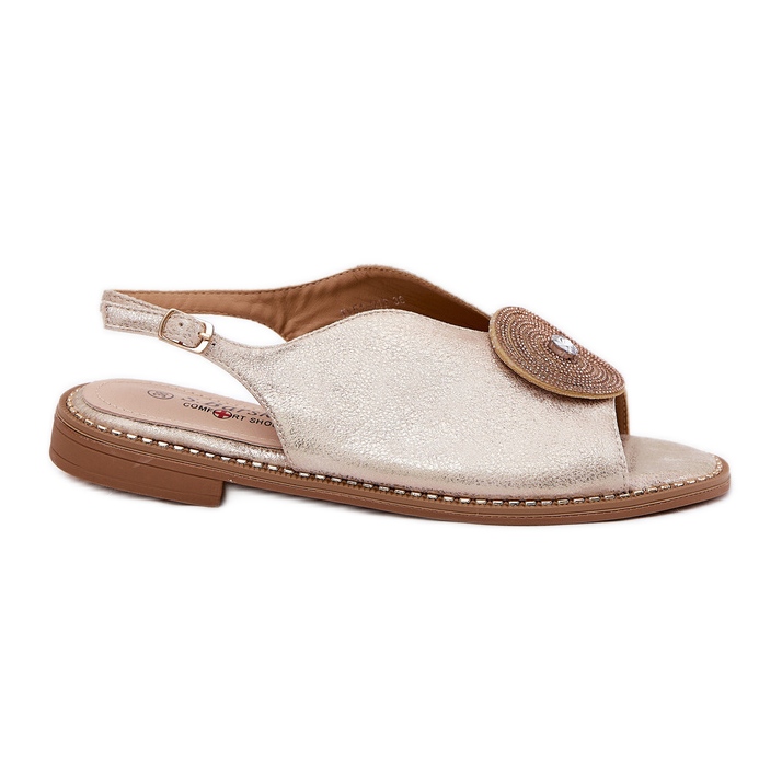 S.Barski Lesklé dámské sandály Dekorativní detail S. Barski KV51-012 Zlotys zlatý