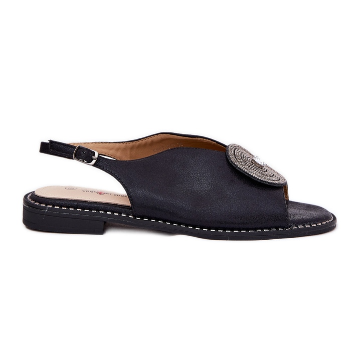 S.Barski Lesklé dámské sandály Dekorativní detail S. Barski KV51-012 Černá S.Barski Lesklé dámské sandály Dekorativní detail S. Barski KV51-012 Černá