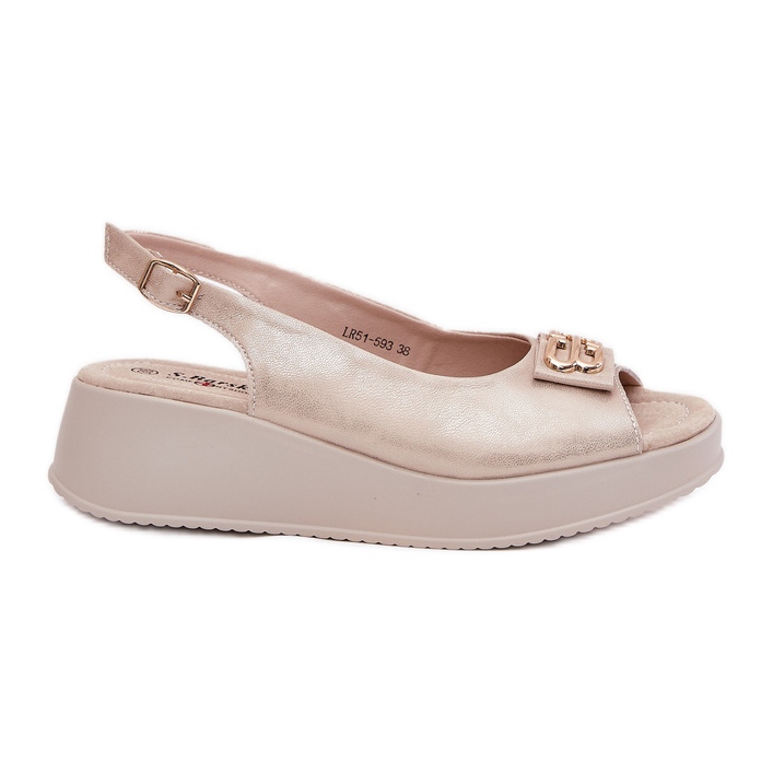 S.Barski Dámské kožené sandály na klínu s dekorativním detailem S. Barski LR51-593 Zlato zlatý