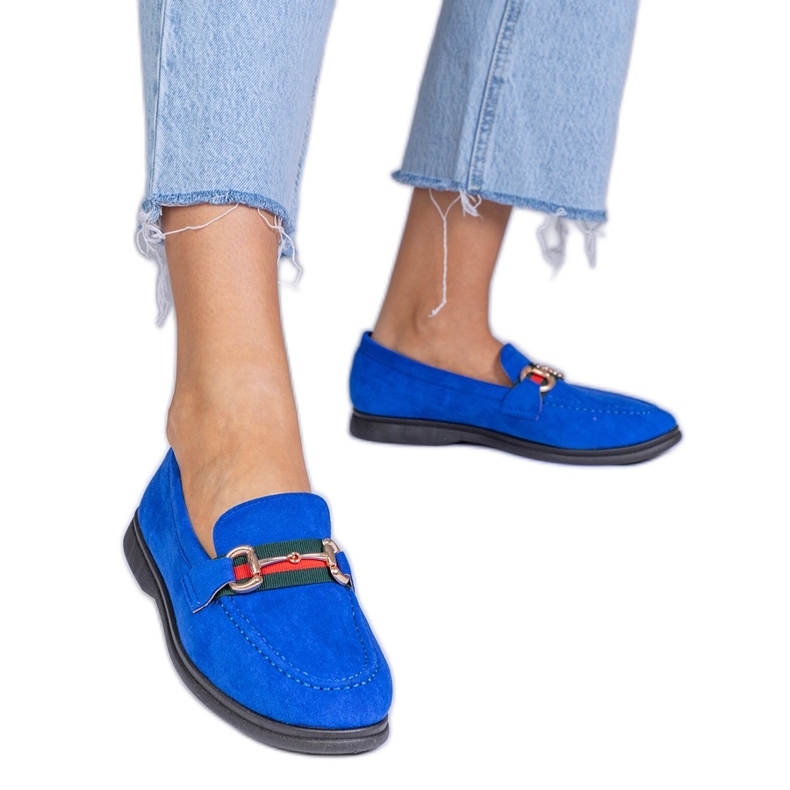 Modré mokasíny z Ekozamsz se zlatou dekorací modrý