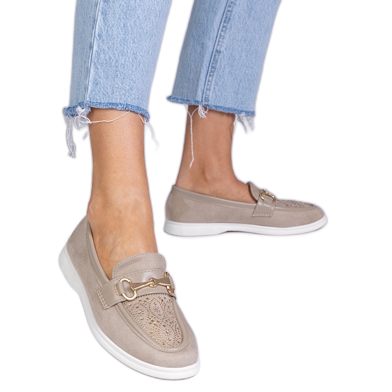 Krémové mokasíny z Ekozamsz se zirkony krémová