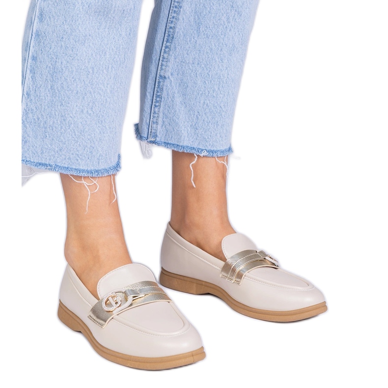 Béžové ekologické mokasíny se zirkony béžový