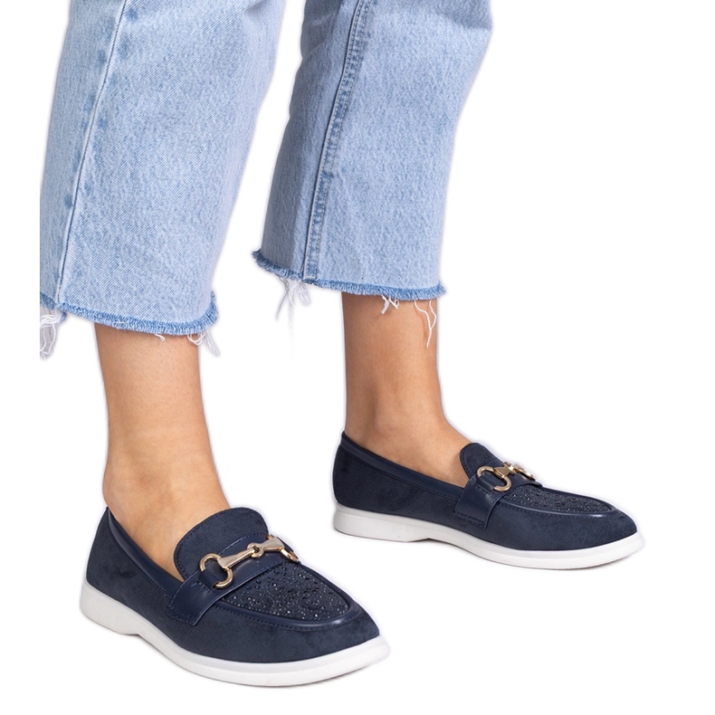 Navy Blue Loafers z Ekozamsz se zirkony modrý Navy Blue Loafers z Ekozamsz se zirkony modrý