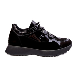 Kožená lakovaná ženská sportovní bota M01/2 Zazoo Black černý
