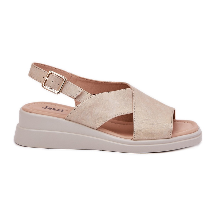 Jezzi Dámské sandály pro klín s ekologickou kůží zlaté kůže zlatý