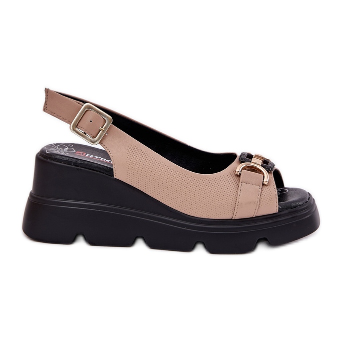 ARTIKER Dámské kožené sandály na klínu a platformu s dekorací Artker 56C2209 BEIGE béžový