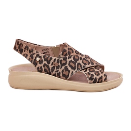 Zazoo 40392 Kožené sandály Dámské hnědé leopardské tisk béžový