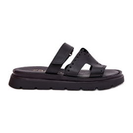 Dámské přírodní kožené pantofle na platformě Zazoo 40440 Black černá