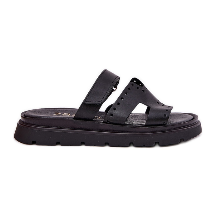 Dámské přírodní kožené pantofle na platformě Zazoo 40440 Black černá