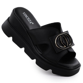 Dámské pantofle na klínech Black Vinceza 58464 černý