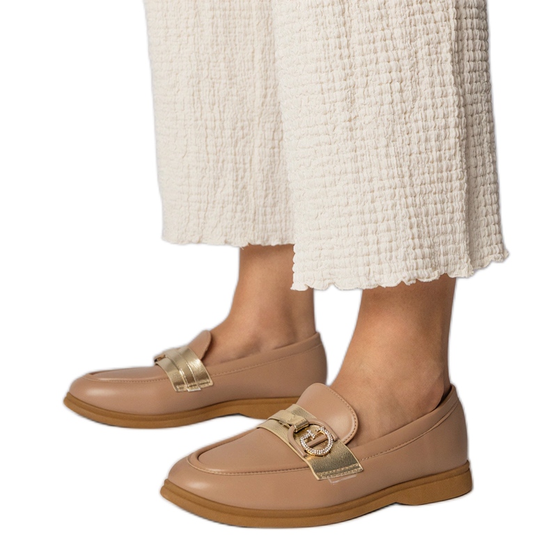 Krémové ekologické mokasíny se zirkony krémová