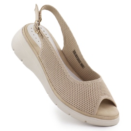 Dámské sandály pro textilní klín Beige Vinceza 97303 béžový Dámské sandály pro textilní klín Beige Vinceza 97303 béžový