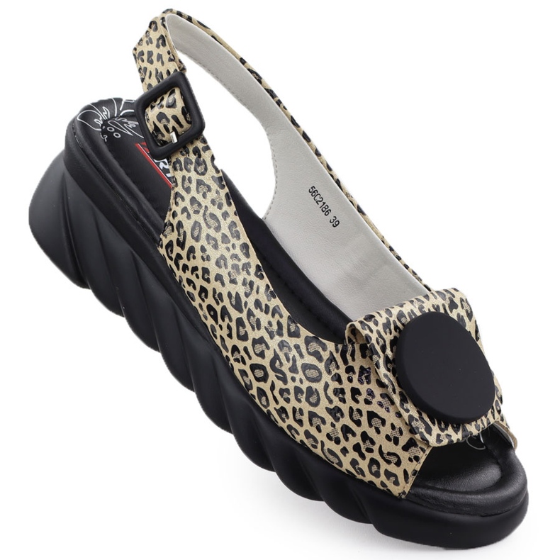 ARTIKER Dámské kožené sandály na klínu -v leopardském tisku Articer 56C2186 béžový