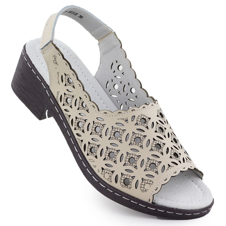 Openwork Dámské kožené sandály na podložce Beige T.Sokolski L25-25 béžový