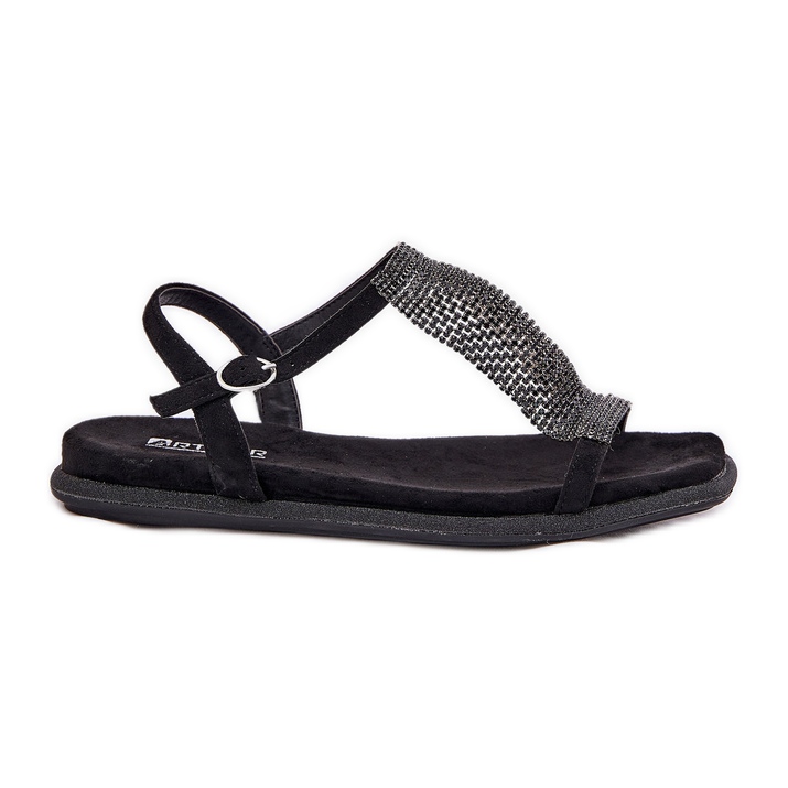 ARTIKER Ploché elegantní dámské sandály s Artiteker 56C1370 Crystals Black černá