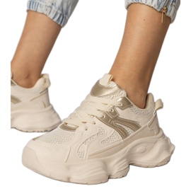 Beige tenisky dámské sporty se zlatým vložením béžový
