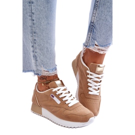 Eko-pokožka sportovní boty šněrovací na platformě Beige béžový Eko-pokožka sportovní boty šněrovací na platformě Beige béžový